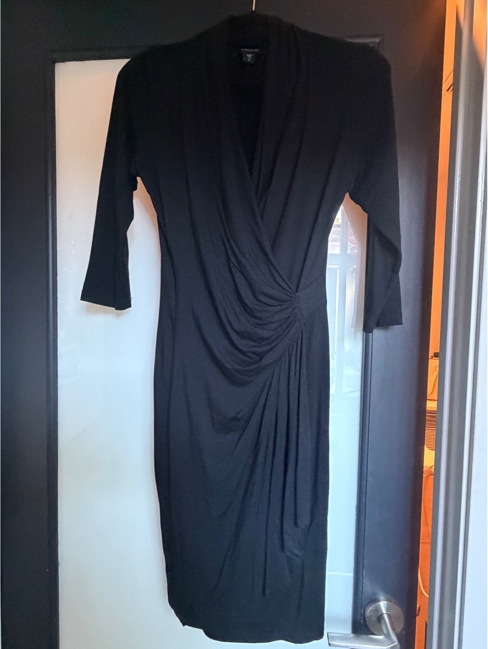 Women's black ruched long sleeve dress